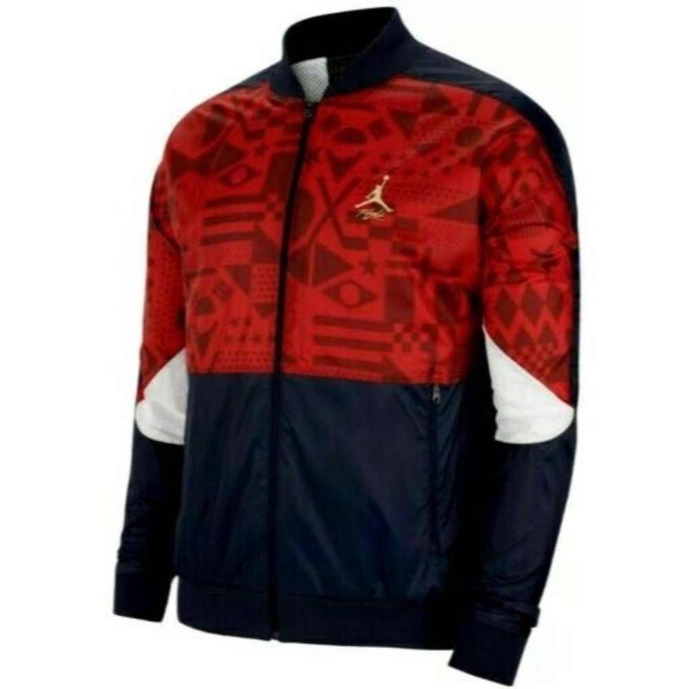 Nike Air Jordan FIBA Full Zip Legacy Flight Jacket Blue Red CJ9082-451 Men's NWT